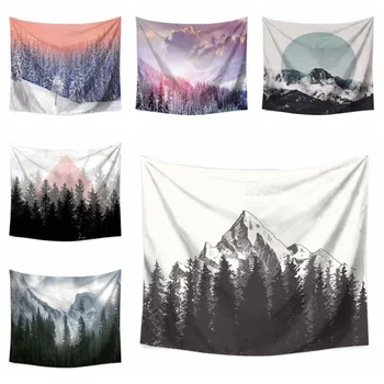 

Ins Syle Wall Hanging Tapestry Tree Mountain Snow Toga Mat for Bedroom Wall Decoration Nordic Beach Blanket Photo Prop Supplies