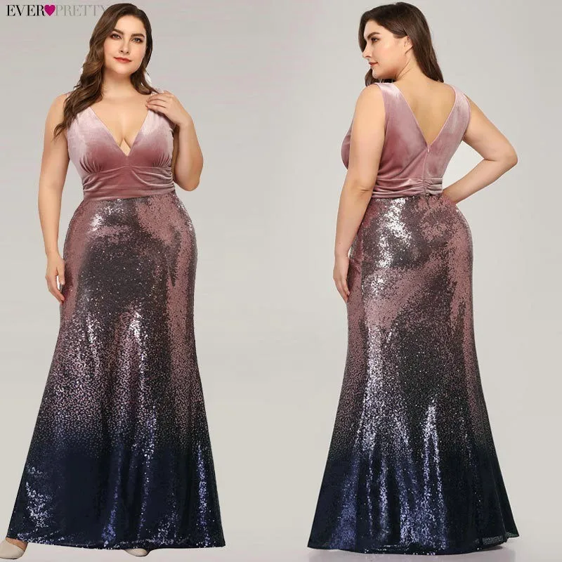 Plus Size Evening Dresses Long Ever Pretty Sexy V-Neck Sleeveless Sequined Burgundy Blush Pink Vintage Mermaid Party Gowns Plus Size Evening Dresses Long Ever Pretty Sexy V-Neck Sleeveless Sequined Burgundy Blush Pink Vintage Mermaid Party Gowns