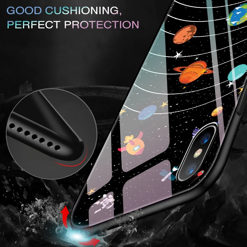 UTOPER Tempered Glass Case For iPhone 7 8 Plus Case Luxury Star Space Cover For iPhone X Case For iPhone6s 6 6s 7Plus XS Max XR