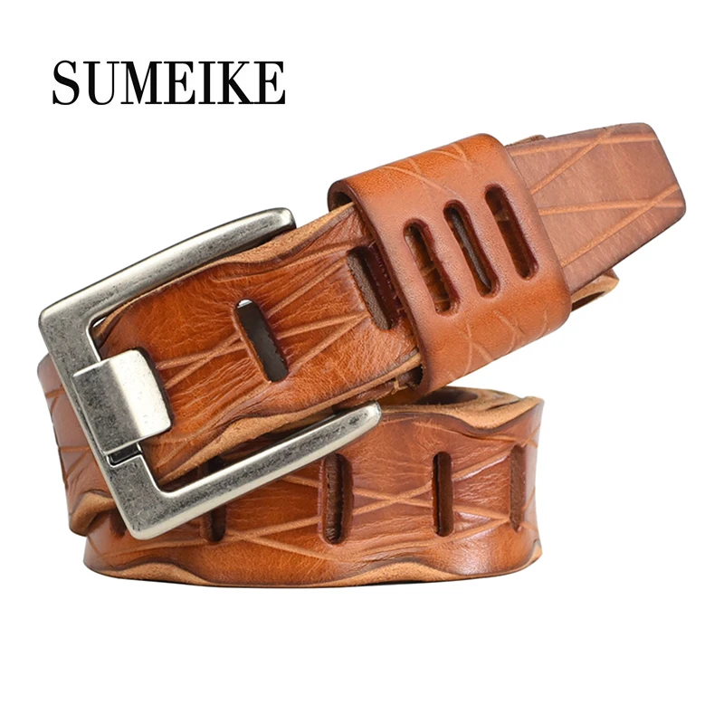 

[SUMEIKE] 3.8cm Width 100% Leather Belt Pin Buckle High Quality Male Belt Luxury Men Belts Cummerbunds Strap