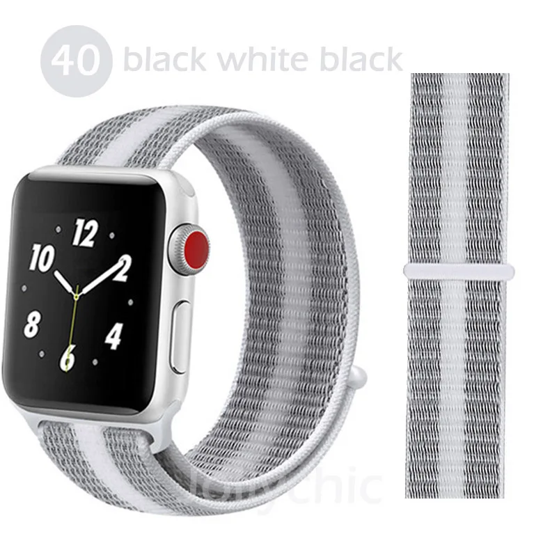 Дышащая повязка для apple Watch Series 4 3 2 полосы 44 мм 42 мм нейлон мягкая замена Спортивная петля для iwatch 4 3 2 1 40 мм 38 мм - Цвет ремешка: black white black