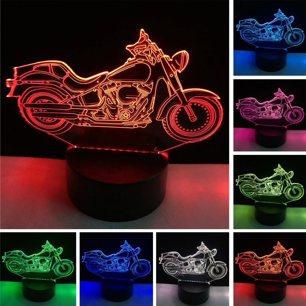 3D Motorcycle Night Light Acrylic RGB Illusion visual Desk Lamp 7 Color Changing Atmosphere
