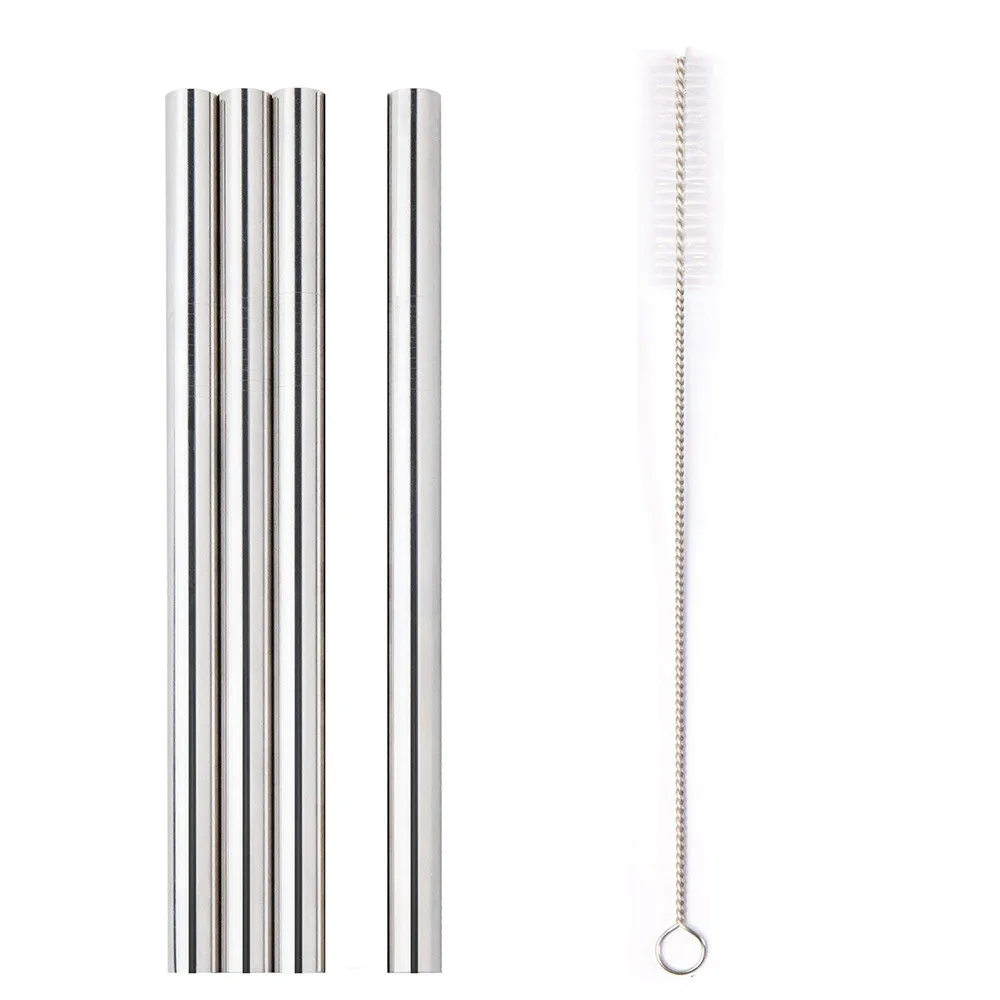 

4PC Stainless Steel Metal Straws Extra Wide 12mm Reusable Drinking Straws Stainless Steel Drinking Straws + Cleaning Brush