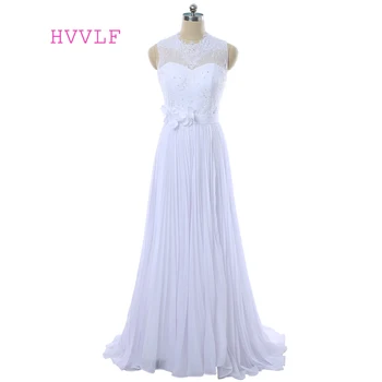 

Beach Vestido De Noiva 2019 Wedding Dresses A-line High Collar Chiffon Lace Flowers Cheap Boho Wedding Gown Bridal Dresses