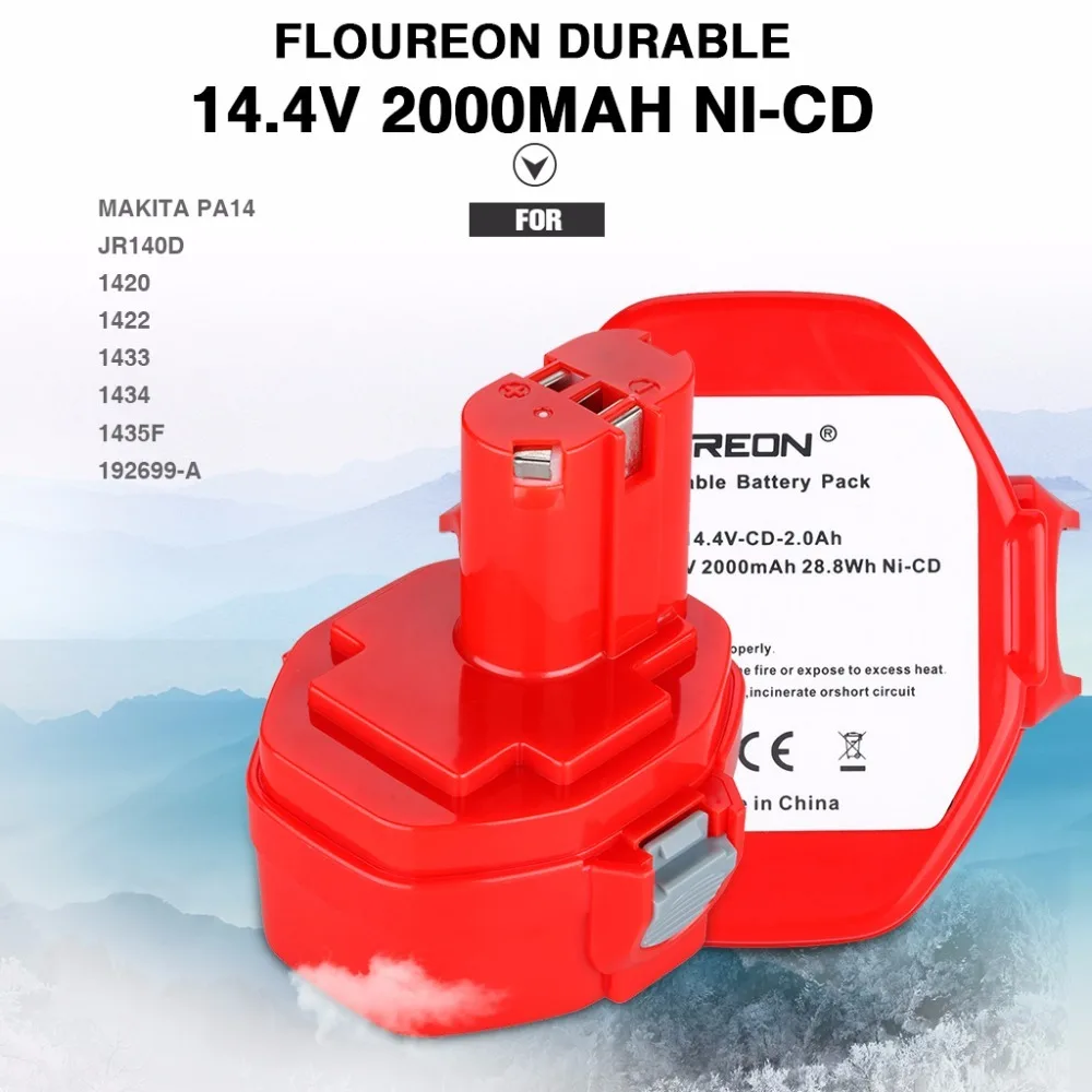FLOUREON 14.4V 2000mAh For Makita Rechargeable Power Tools Battery for MAKITA PA14 1420 1422 1433 1434 1435F JR140D 192699-A