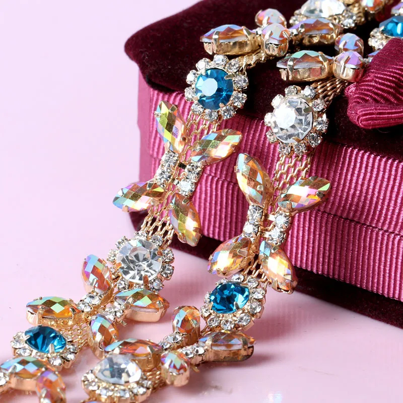 

1yard New Colorful 4 Eye-shaped Rhinestone Claw Chain suit for Headwear bags DIY jewelry accessories