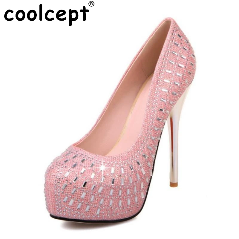 

Size 32-42 Wedding Party Shoes Women High Heel Pumps Sexy Platform Inside Fashion Rhinestone Thin Heel Brand Heels Footwear