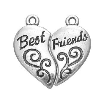 

RAINXTAR Vintage Alloy Split Heart Charms Best Friends Heart Charms For Frienship 12*24mm 50pcs AAC199
