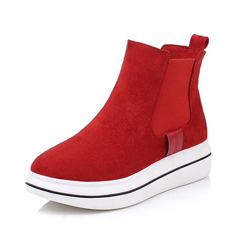 

Ladies Casual Slip-on Platform Wedges Boots Fashion Flock Round Toe Ankle Boots For Women Female Casual Short Boots Size 34-43