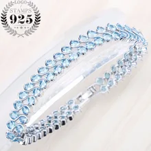 Классический голубой кубический циркон серебро 925 Ювелирный Браслет для женщин 18 см Браслеты Подарочная коробка Али-экспресс