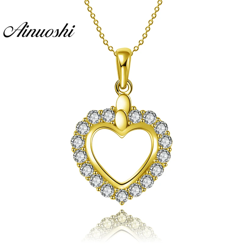 

AINUOSHI 10K Solid Yellow Gold with Ice Hollow Hearts Pendant SONA Diamond Women Men Lovers Gold Jewelry 2.7g Separate Pendant