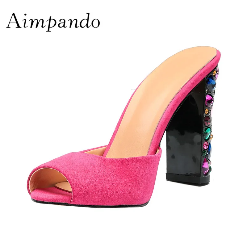 

New Arrival Rhinestone Diamond Gladiator Sandals Woman Peep Toe Strange High Heel Shoes Women Fashion Slippers
