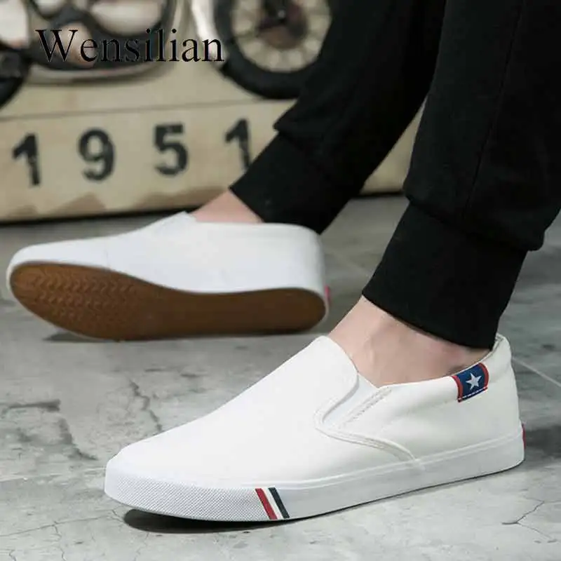 Men Canvas Shoes Trainers Vulcanize Shoes Summer Slip-on Loafers White Sneakers Mocassin Homme Flats Black Chaussure Homme