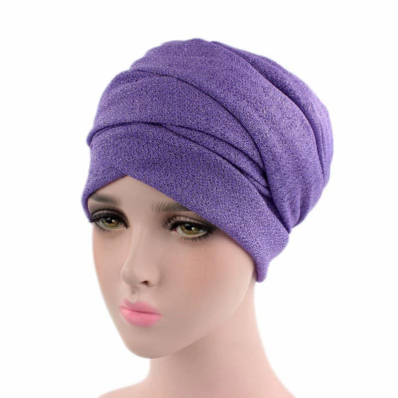 New Design metallic line Muslim Skullies& Beanies Stretch cloth headgear cap for women luxury brand head scarf African wrap hat