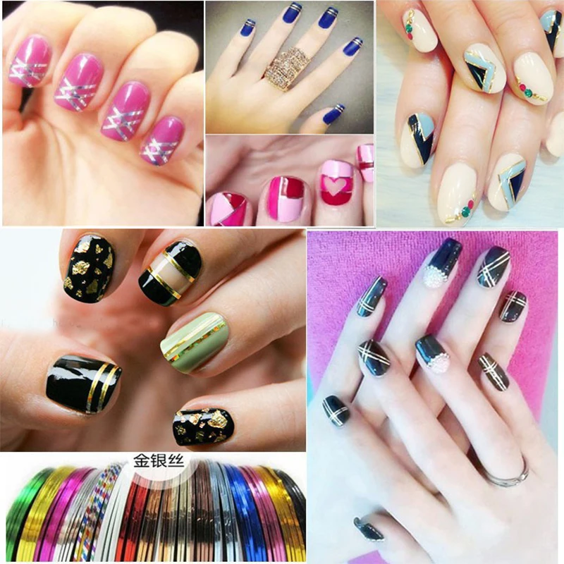 10 шт. голографическая лента для ногтей металлическая линия|nail tip stickers|nail striping taperoll