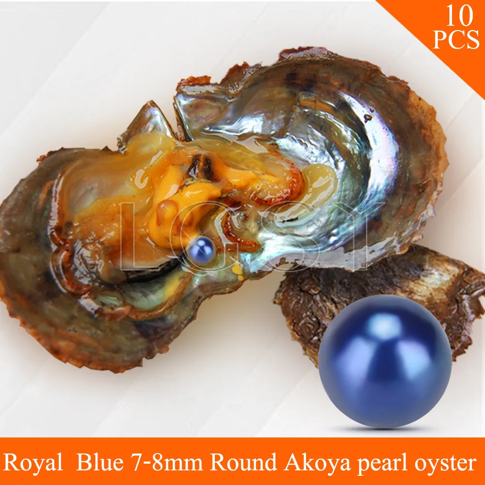 

LGSY FREE SHIPPING Bead Royal blue 7-8mm round Akoya pearl in oysters with vacuum package for women jewelry making 10pcs
