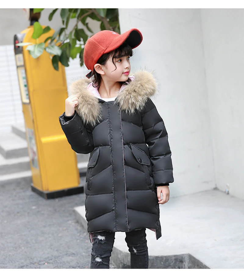 Лидер продаж года; зимние куртки-пуховики для девочек модное пальто с буквами и меховым воротником для девочек теплая куртка с капюшоном для девочек детская одежда