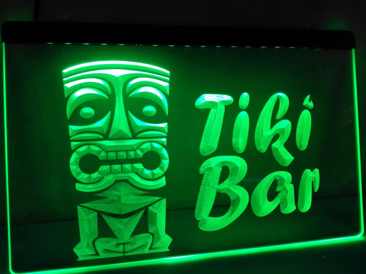 170079 Tiki Lounge Bar Cocktail Beach Huts Display Accessible LED Light Sign 