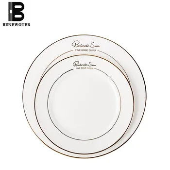 

Creative Ceramic Bone China Gold Rim Western Food Plate Gold Rim Tableware Home Spaghetti Steak Big Dishes Pastry Cake Saucers