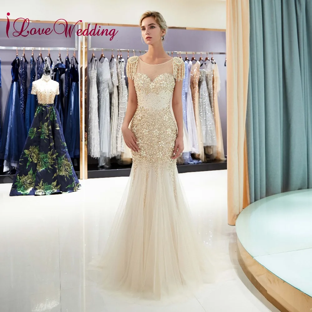 Ilovebridal Самые Красивые Тяжелые бисеры Серебряный Тюль Сделанные на заказ русалки