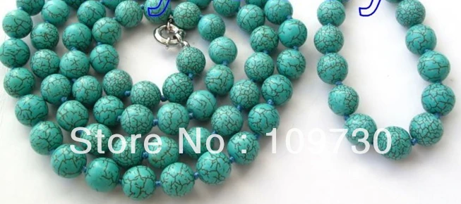 

Jewelry 00569 12mm Round Green Turquoise 24" Necklace 8" Bracelet