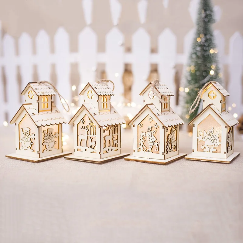 Теплый светящийся двухслойный светодиодный деревянный дом Рождественские декоративные подвесные украшения праздничный подарок свадебное украшение