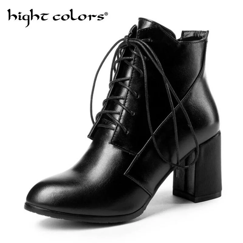 New Spring Winter Women Pumps High Quality Lace-up European Ladies Oxford Shoes PU Heels Boots Black Green Size 34~43 | Обувь