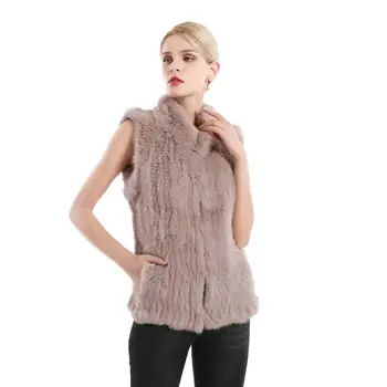 

Thick Knitted Fur Vest natural Real Rabbit Fur Gilet Fashion Winter Warm Knitted Coat Covered Button Waistcoat For Women