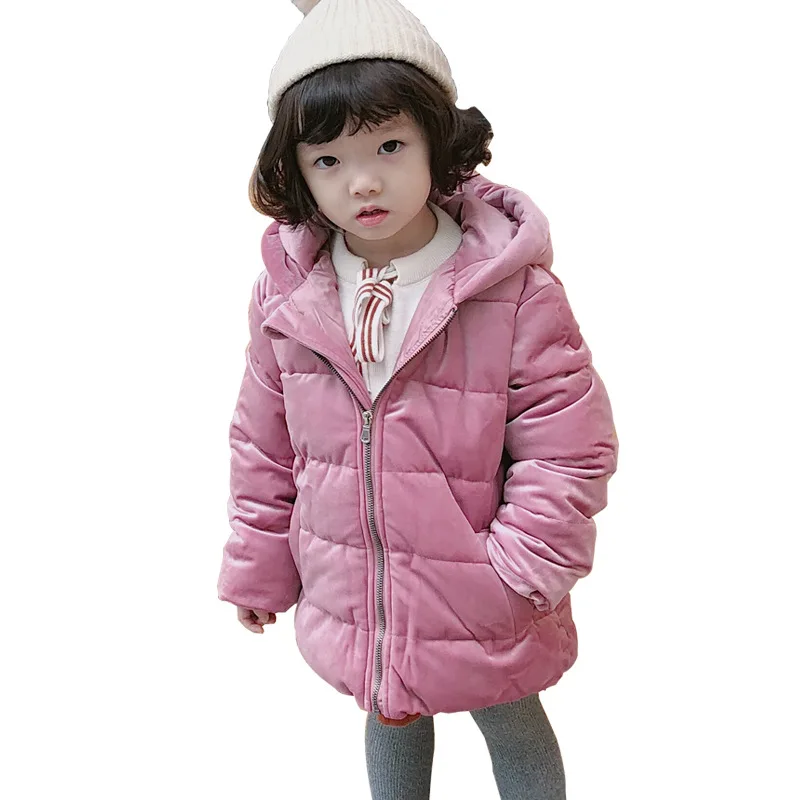 

Girls Cotton jacket 2018 Winter New Thick Coat Down Cotton Padded Children Warm Gold Velvet Jacket CA528