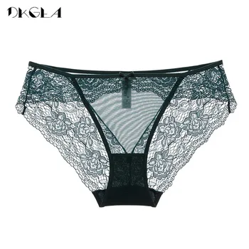 

Fashion New Green Panties Women Underwear Lace Plus Size XL L Soft Briefs Transparent Low-Rise Sexy Panty Embroidery Lingerie