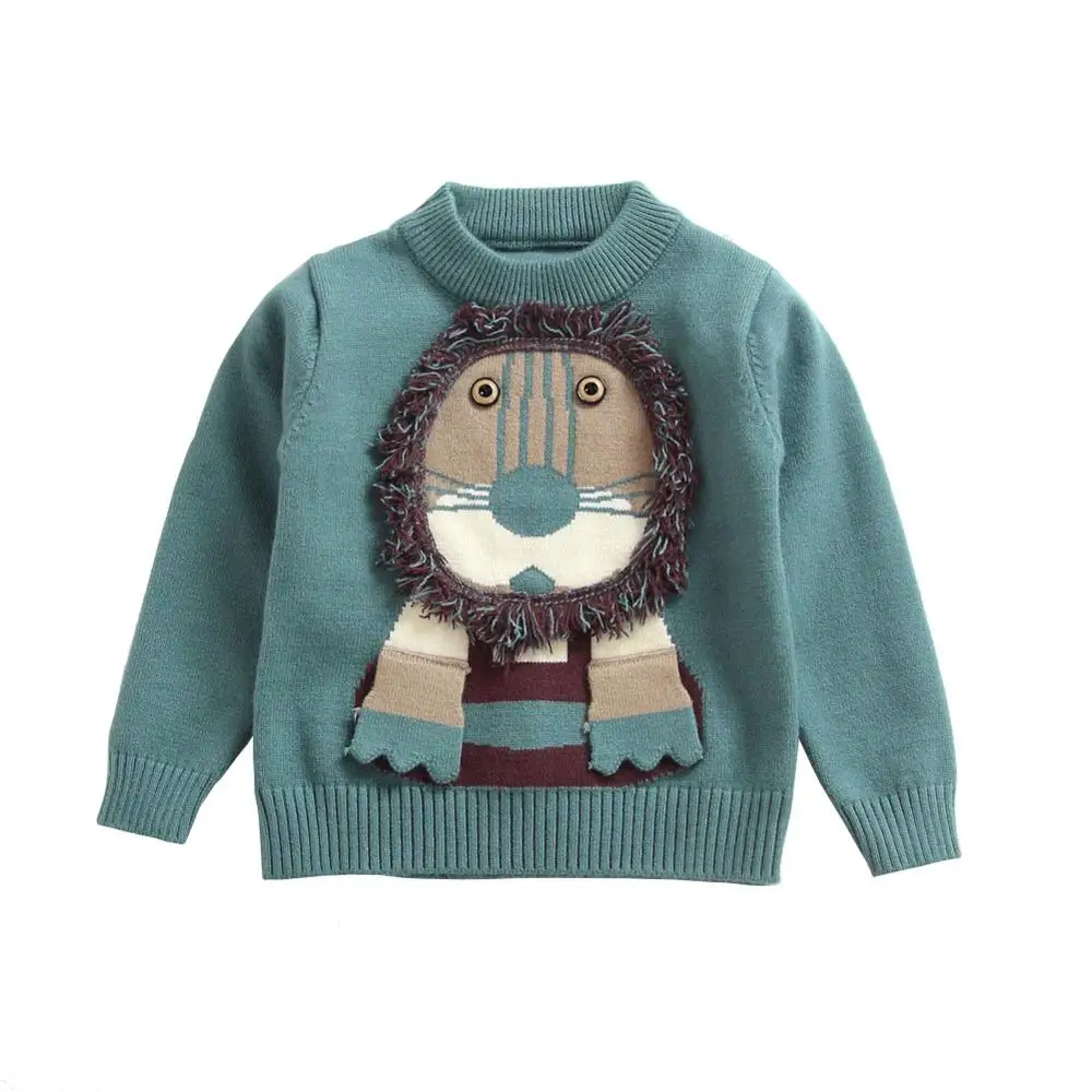 Свитера для мальчиков; весна г.; детские вязаные свитера с рисунком льва; детские вязаные пуловеры для девочек; roupa infantil; для малышей 1, 2, 3, 4 лет - Цвет: Армейский зеленый