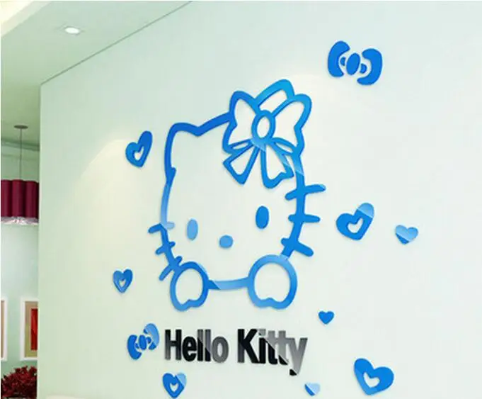 DIY Hello kitty 3D стереоскопические настенные наклейки для детских комнат акриловое Хрустальное мультяшное фоновое настенное украшение для спальни