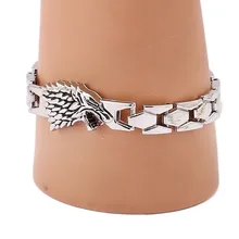 Игра трона Старк браслет с волчьей головой и браслет из серебристого металла модные ювелирные изделия звено цепи Горячая фильм Шарм браслет 11923