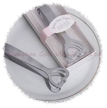 

300pcs tongs Cut Love Heart Gift Stainless steel heart-shaped sugars clip Wedding Party Favor gifts for guests