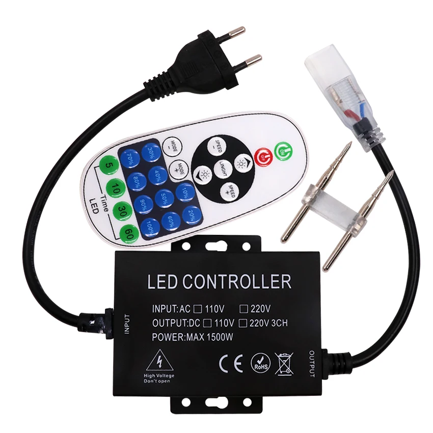 

220V Dimmers With 23keys Wireless RF Remote Single Color 1500W EU Plug Controller For Led Strip Lignts