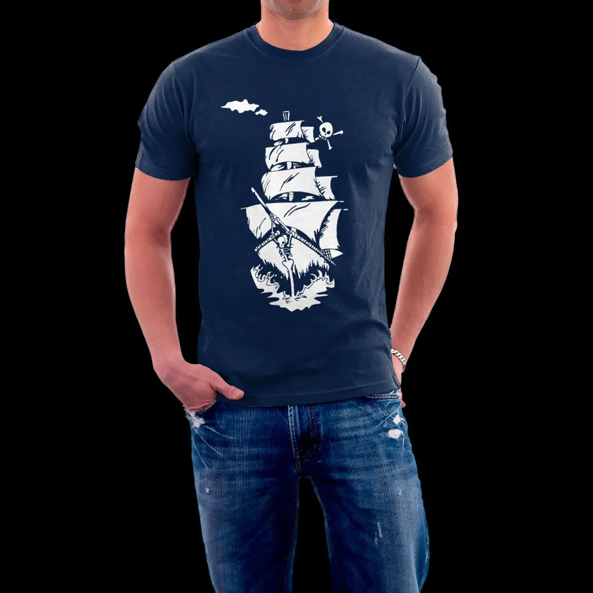 

Gildan Black Sails pirate ship men unisex Gildan 5.3oz t-shirt 100% ringspun cotton