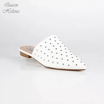 

Queen Helena Sabot white faux leather with studs