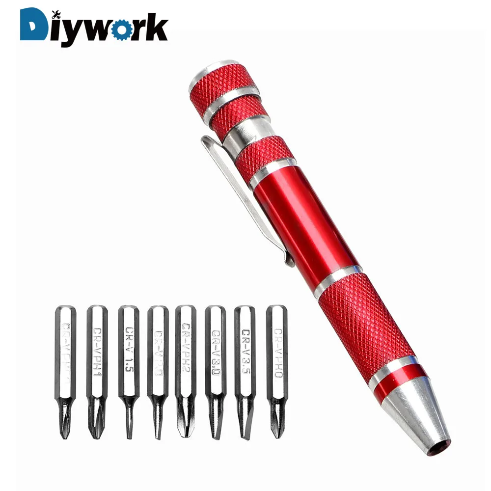 

DIYWORK 8 in 1 Pen Style Screwdriver Multi-Tool Precision Aluminum Screw Driver Set Precision Mobile phone Repair Tool Kit