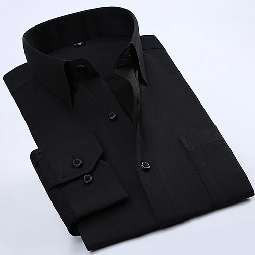 2017 Men's Long Sleeve Regular Fit Plain Dress Shirt Dark blue Spread