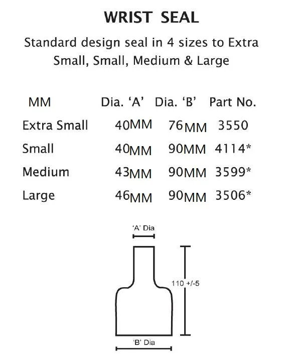 Quality Pair Latex Dry suit Bottle Wrist Seals Medium 