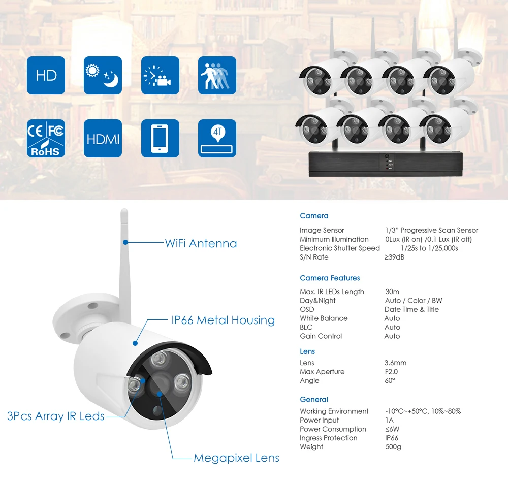 Wistino 4CH 960P CCTV Wifi NVR Kit Outdoor Security IP Camera Wireless Video Monitor Surveillance Cameras SystemWaterproof IP66 (12)