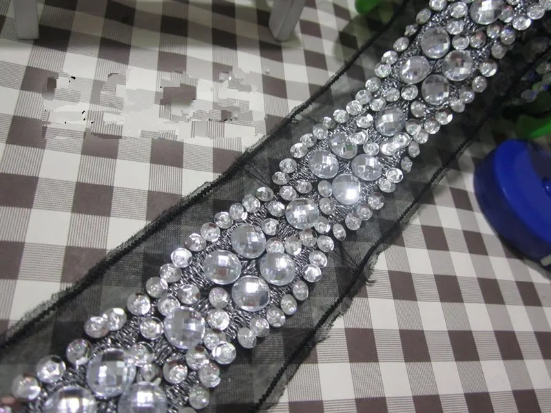 mesh Rhinestone Beaded lace trim, rhinestones apliques cristales trim
