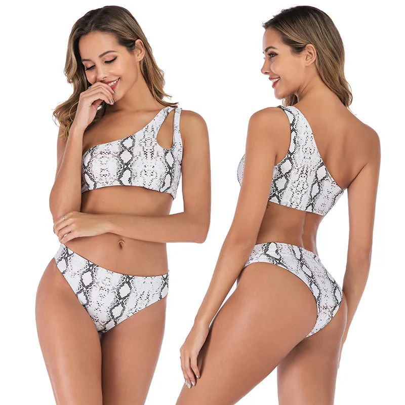 

2019 Serpentine swimsuit one shoulder hollow bikini split double snake pattern swimsuit Swimming Summer Bikini Slim Set