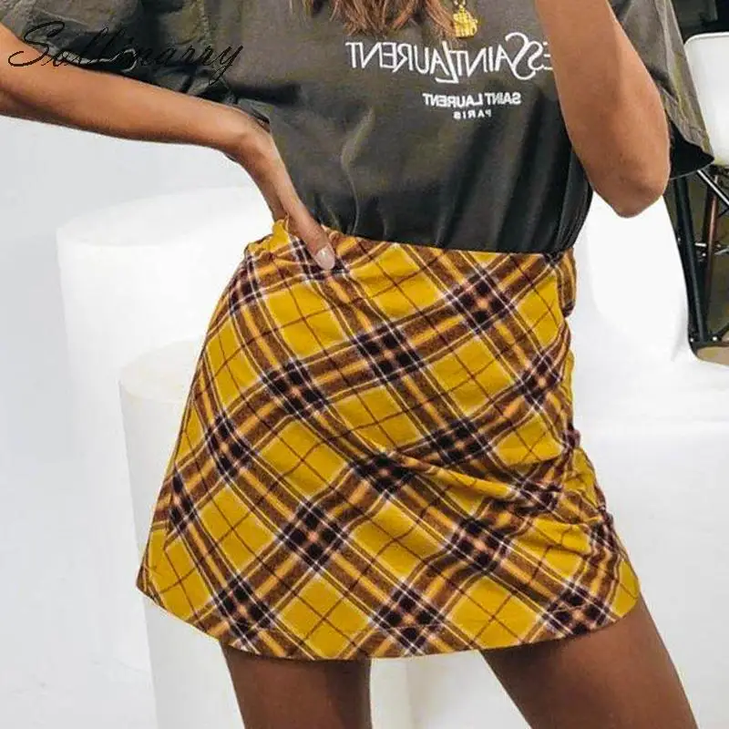 

Sollinarry Fashion Yellow Casual Autumn Skirts Girls Vintage Slim Sexy Mini Skirts Women Winter Zipper Chic Streetwear Skirts