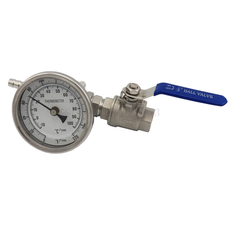 Stainless Ball Valve, Weldless Cooler Temperature Kit, Bi-metal Thermometer 3Face & 2Probe, 12 Hose Barb Homebrew Beer (8)