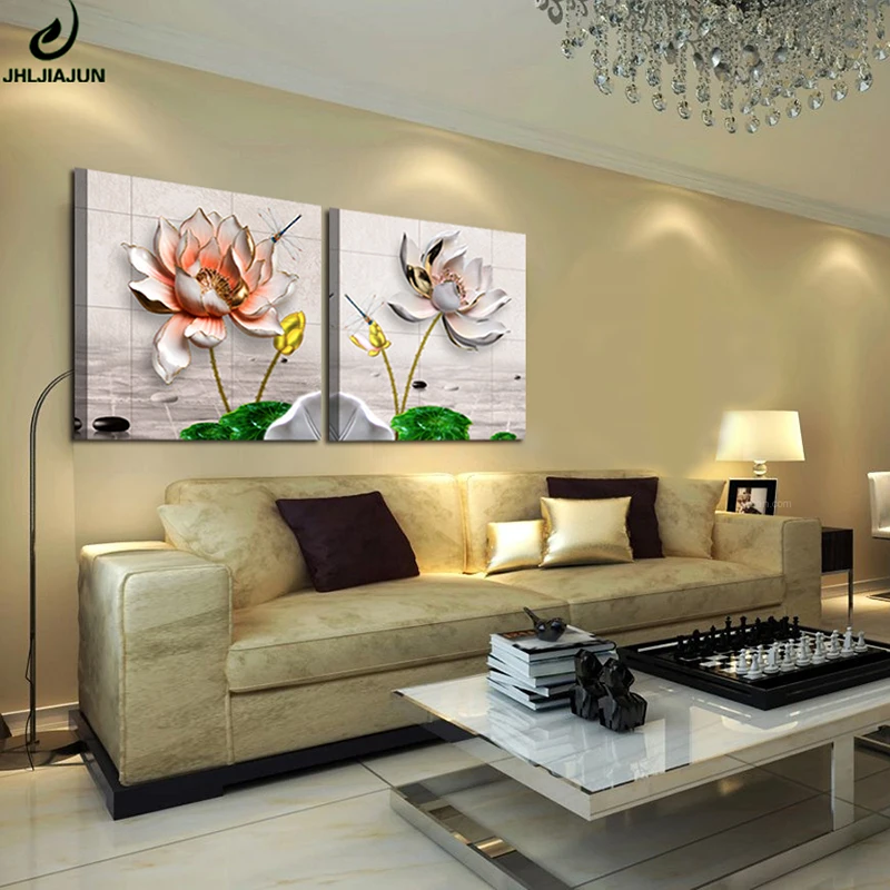 

JHLJIAJUN Lotus Painting Canvas Modern Simple 3D Frame Oil Paintings Art Flower Canvas Painting Living Room Home Decor Poster