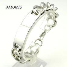 AMUMIU 15 мм 21,5 см крутые, в серебряном цвете Модные Пустые id браслеты pulseras hombre мужские ювелирные изделия новая цепочка из нержавеющей стали HZB088