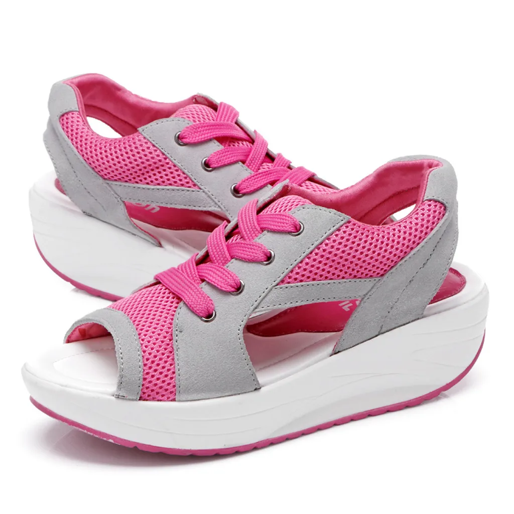 SAGACE/Женская обувь, пикантная, уличная, модная, с открытым носком, на толстой подошве, увеличивающая рост, повседневная обувь, спортивная обувь на платформе средней высоты 3-5 см, сетчатая - Цвет: RD