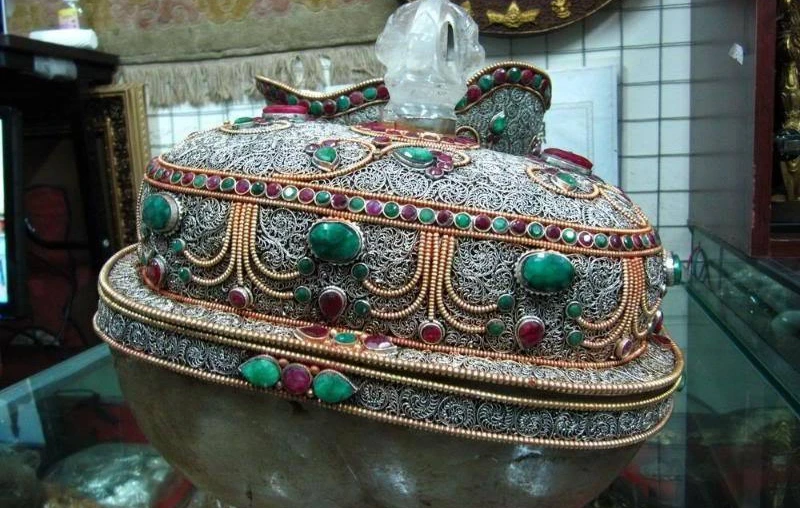 Непальская Серебряная инкрустация Рубин берилл Хрустальный капала череп чашка |