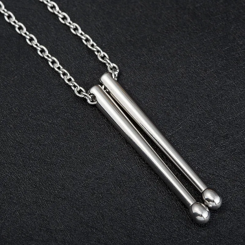 

WAWFROK Men Collar de Cadena Rockers Jazz Band Drum Drummers Snare drum stick Stainless Steel Necklace Pendant Wholesale